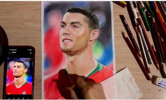 sketch handmade color pencil portrait drawing with shipping