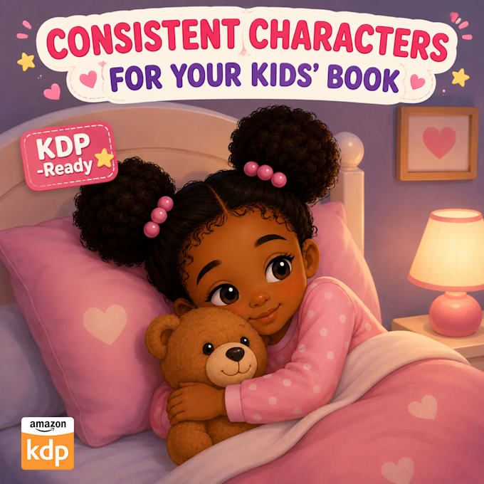 create consistent character design for picture book and cover for amazon KDP