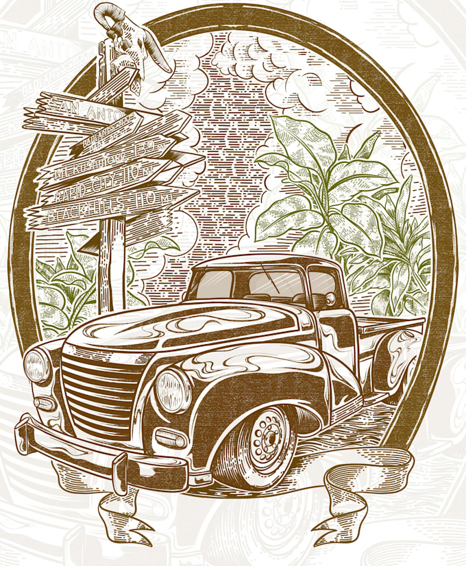 create a vintage t shirt design logo with hand drawing