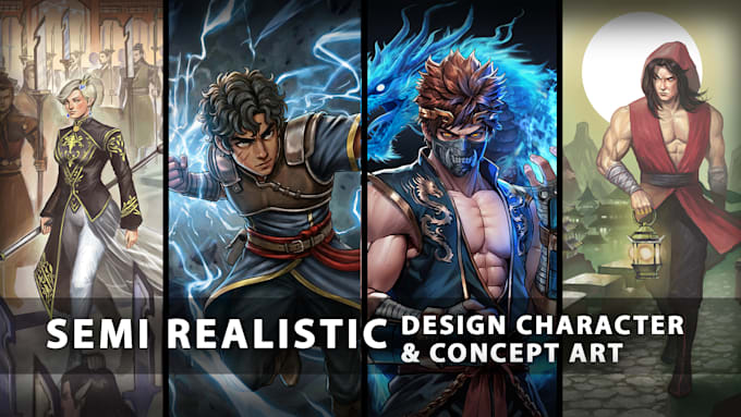draw character and concept art with semi realistic style