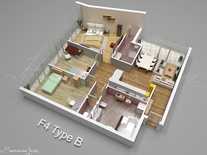 create 3d floor plan , floor plans , 3d rendering