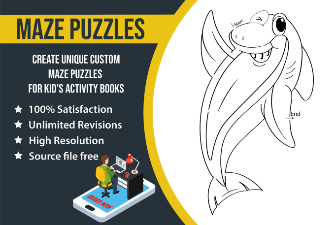 design unique mazes puzzles and kids activity book for you
