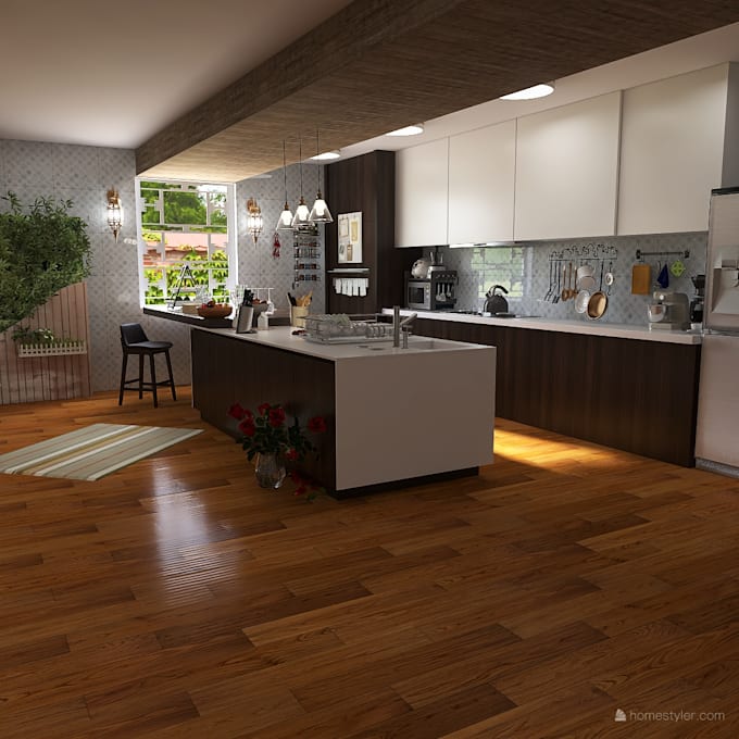 creat an interior design and realistic 3d rendring