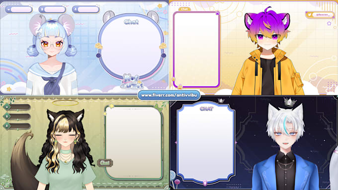 design anime or vtuber twitch, youtube stream overlays