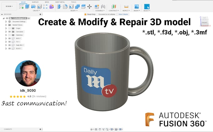 design stl model for printing in fusion 360 cad