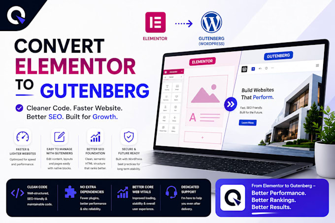 convert elementor build website to gutenberg