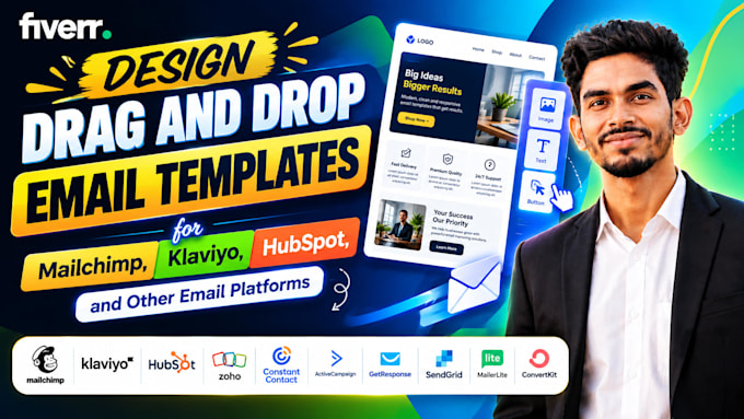 design drag and drop email templates for mailchimp, klaviyo, hubspot