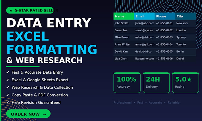do data entry, excel formatting and web research