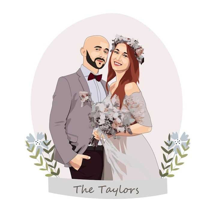draw stunning couple and wedding portrait illustration