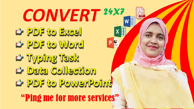 convert pdf to excel, pdf to word, data collection, and typing job