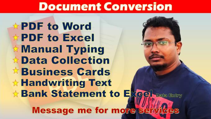 convert pdf to word, pdf to excel, data collection and typing job