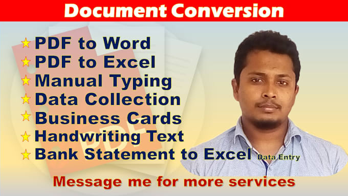 convert pdf to word, pdf to excel, data collection and typing job