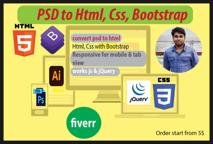 Convert psd to html, css with responsive by Sakafim1 | Fiverr