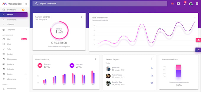 design and develop dashboard, web app, CRM and admin panel UI