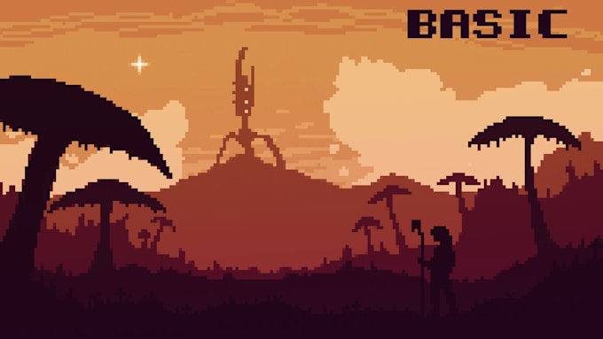 create fantasy and scifi inspired pixel art landscapes