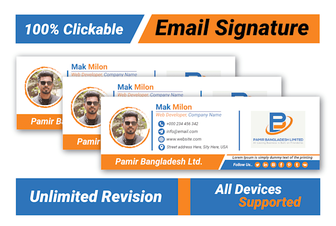 make modern HTML email signature for gmail,outlook,iphone