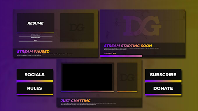 design animated twitch package, overlay, logo, facecam