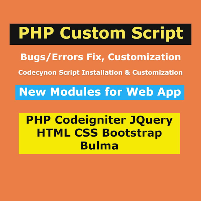 do script customization fix bugs create new modules php codeigniter