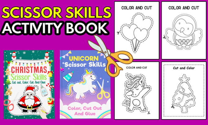 Dinosaur Scissor Skills Workbook for Preschool Kids ages 3-5 by HR Creation