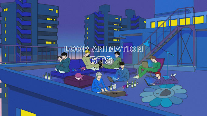 create lofi loop animation of you studying or chilling with bts
