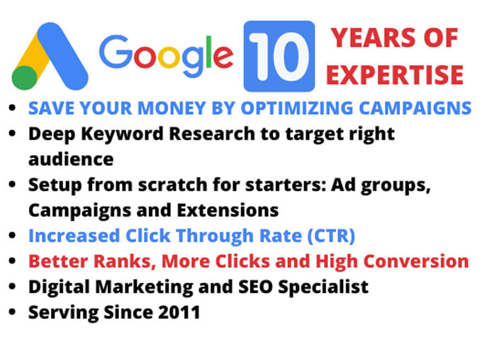 setup, optimize and manage google ads adwords PPC campaign