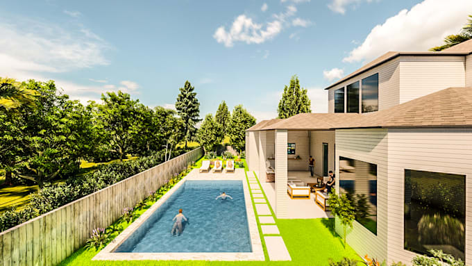 make landscape, garden, patio, pool, backyard  design, 24