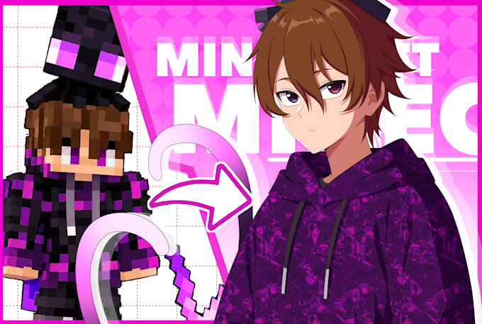 draw your minecraft skin into anime style illustration
