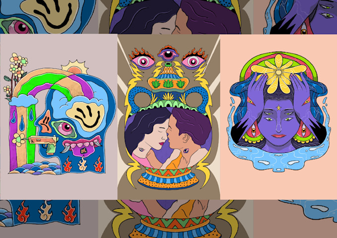 create detailed art of psychedelic album cover