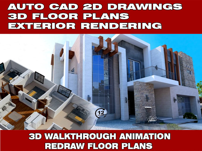do floor plans in autocad 2d or exterior rendering within 24