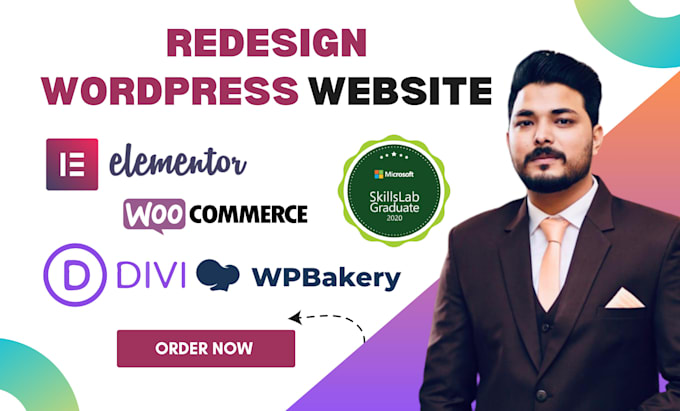 redesign your wordpress website with wpbakery,elementor or divi