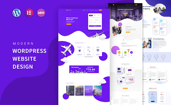 design wordpress website, elementor landing page, woocommerce product shop, cart