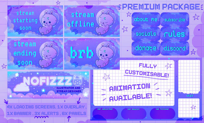 design cute twitch overlays, panels and banners