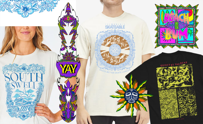 create illustration for vintage surf and skateboard clothing