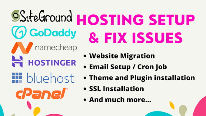 setup web hosting on hostinger, bluehost, sitegroud, hostgator, and godaddy