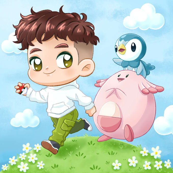 draw you as pokemon trainer in chibi anime style