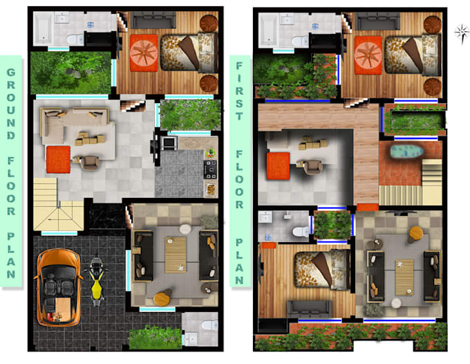 draw 2d plans with photoshop rendering