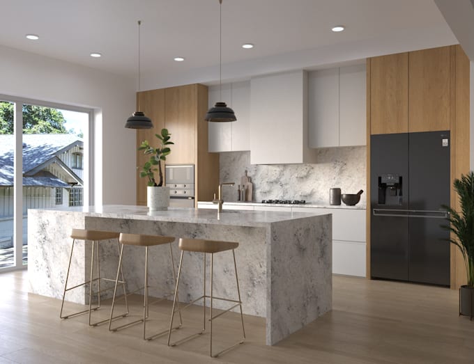 design kitchen interior and render 3d realistic images