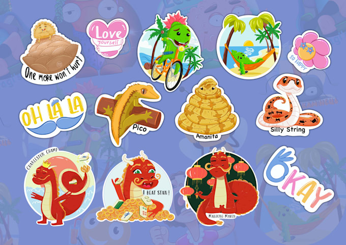 draw hand drawn cartoon stickers for print or digital use