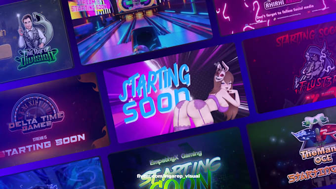 design animated screen overlay, brb, facecam, for twitch