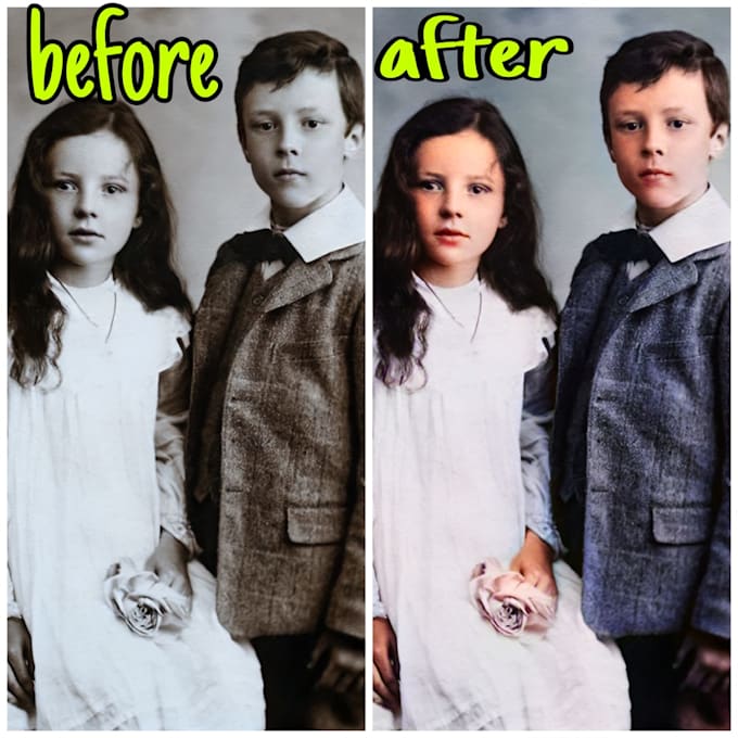 Restore and retouch damaged,color old black and white photo by Pintu285