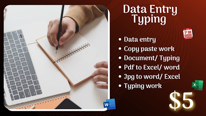 convert word to excel, data typing, pdf to word or excel