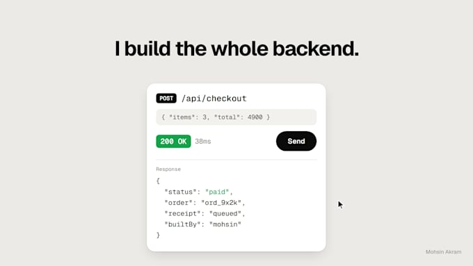 backend design, API server and database development