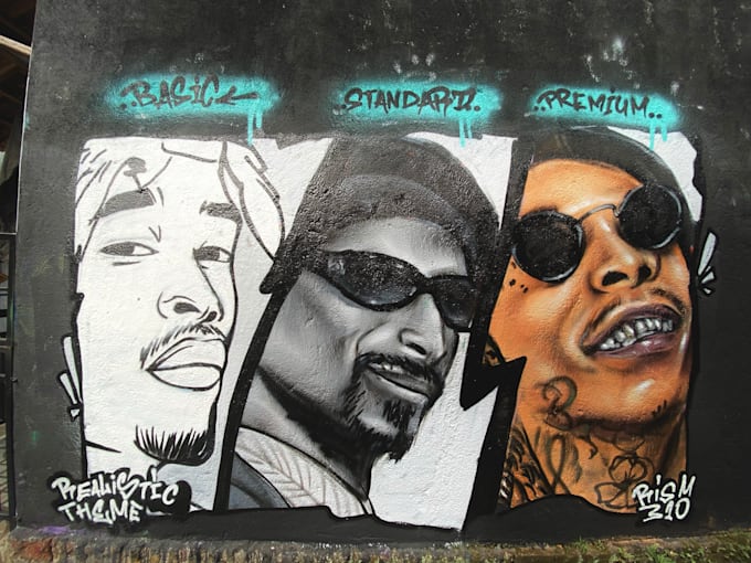 paint real graffiti art on the street wall