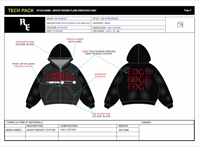 create tech packs and technical flats for fashion clothing