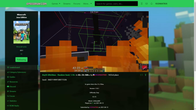 Minecraft: Java Edition - Forums - Speedrun Timers - Speedrun