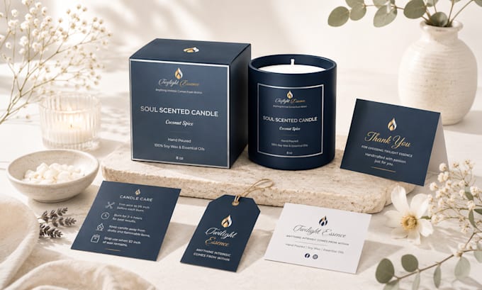 design luxury candle packaging, candle labels and box packaging