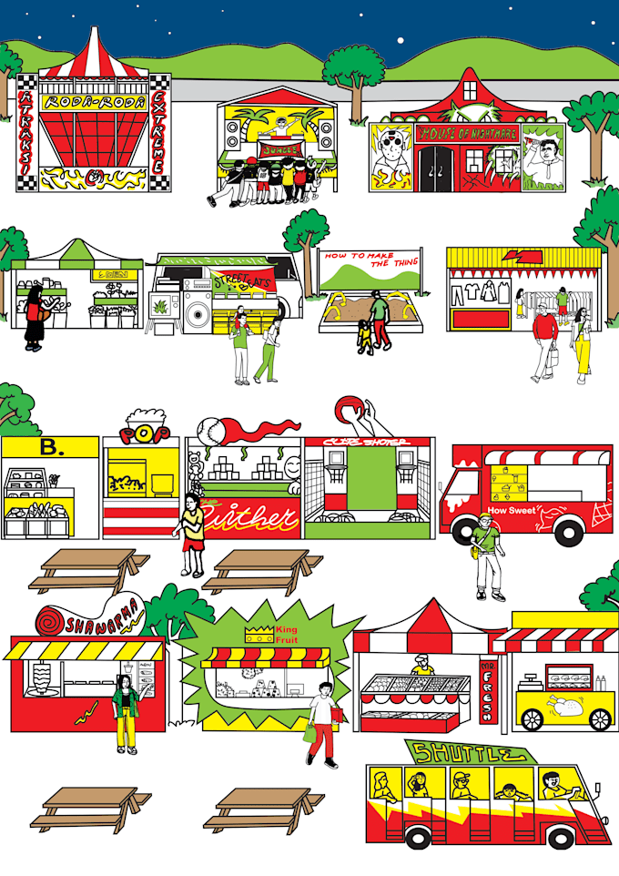 map,cityscape and people illustration