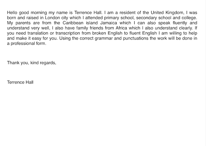 transcript or translate broken english to fluent english