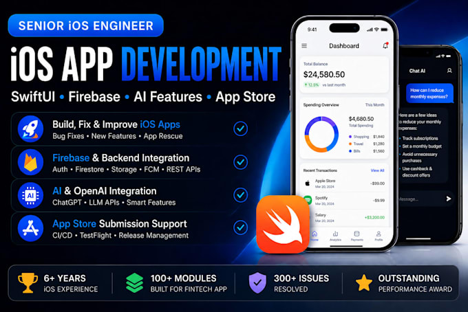develop, fix or modernize your ios app in swift, swiftui, uikit