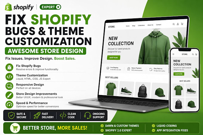 shopify bugs, customize themes, and improve store design